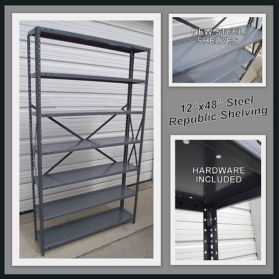 12 X48 7 Tall Republic Steel Shelving New Surplus Welter 12 X48 7 Tall Republic Steel Shelving New Surplus