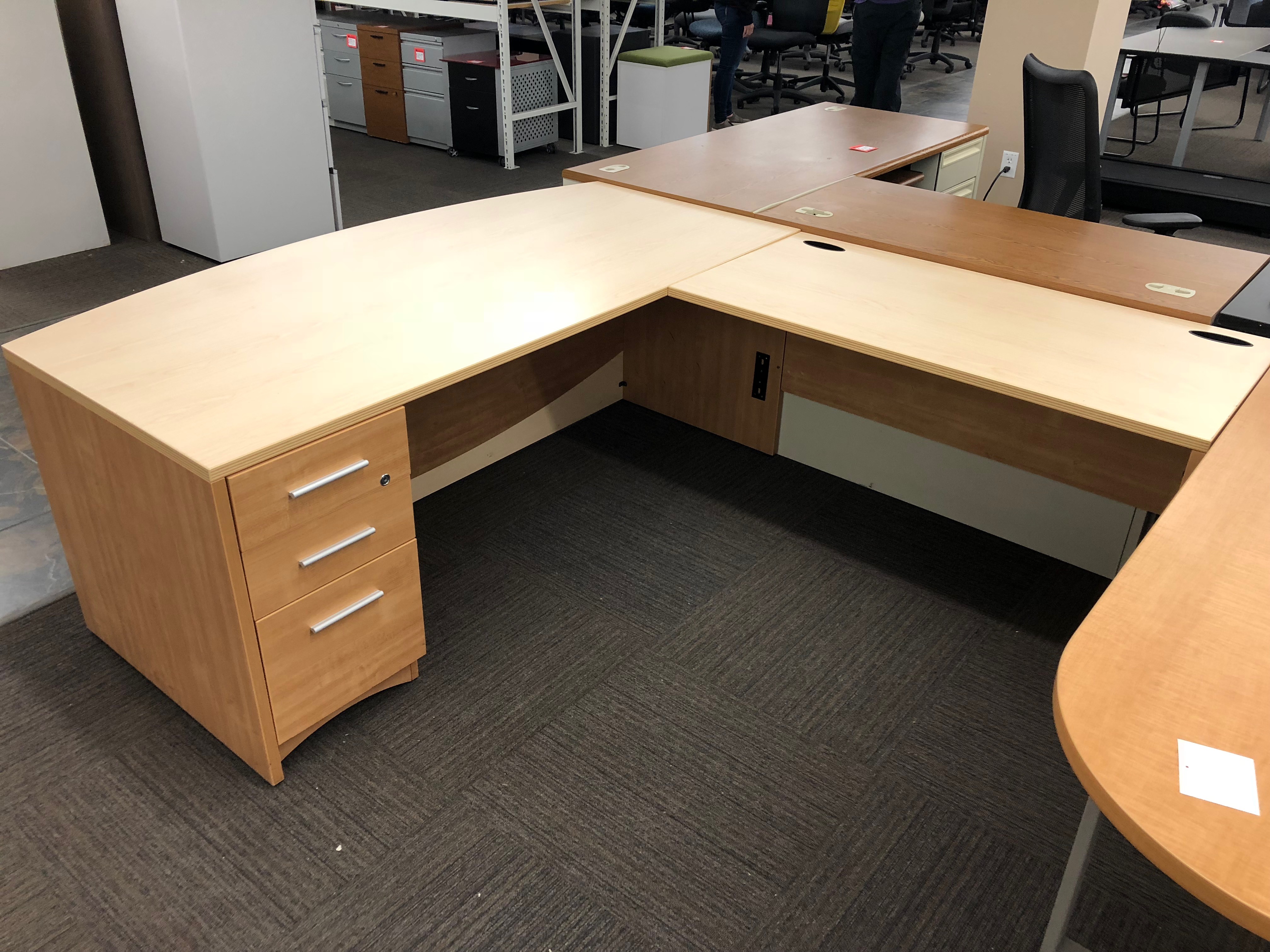Artopex Cherry Two Tone L Shaped Desk Set W B Pedestal Used