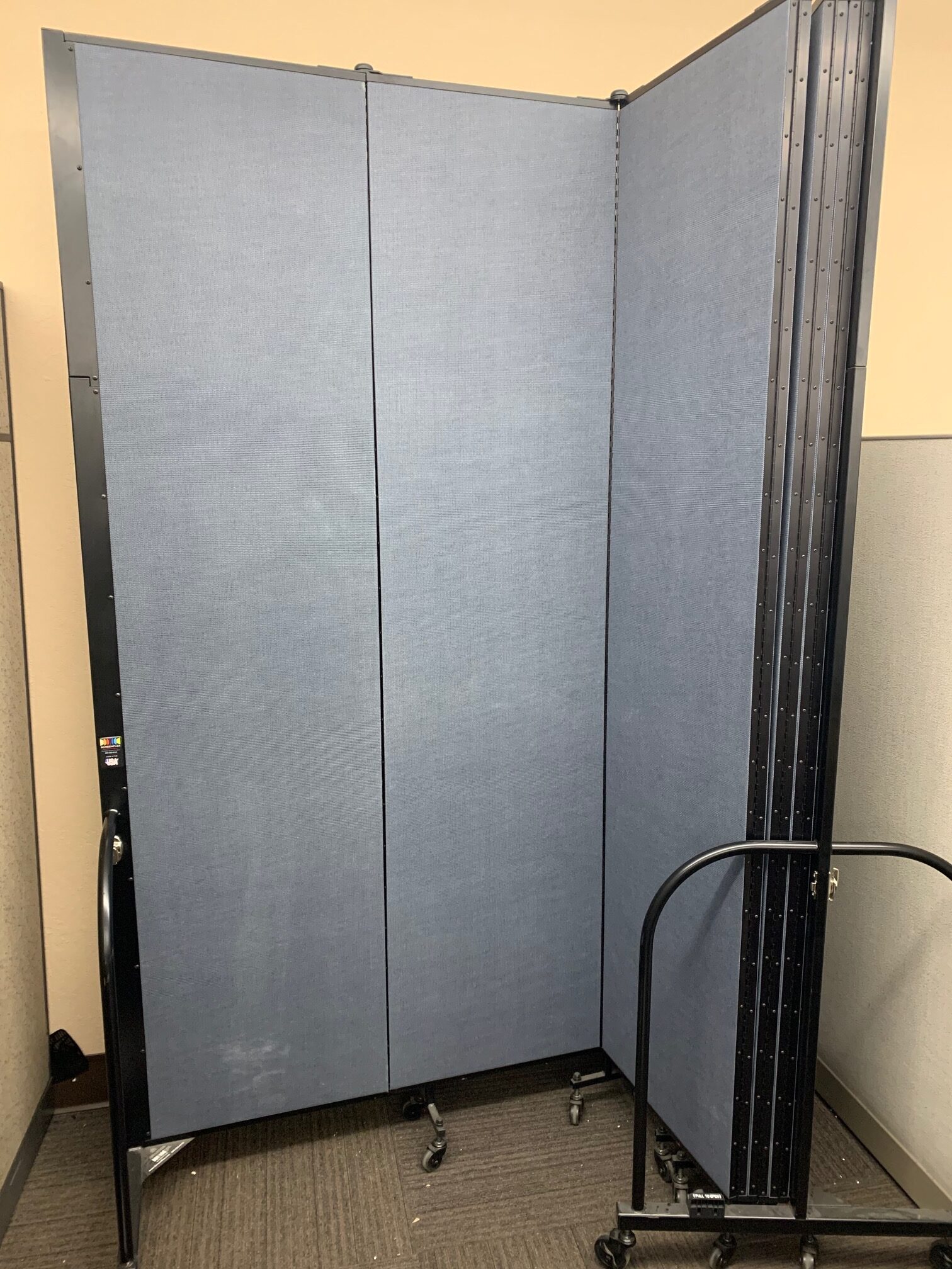 pallet rack dividers on Screenplex 18 W X 8 H Blue Portable Room Divider Used Welter Storage