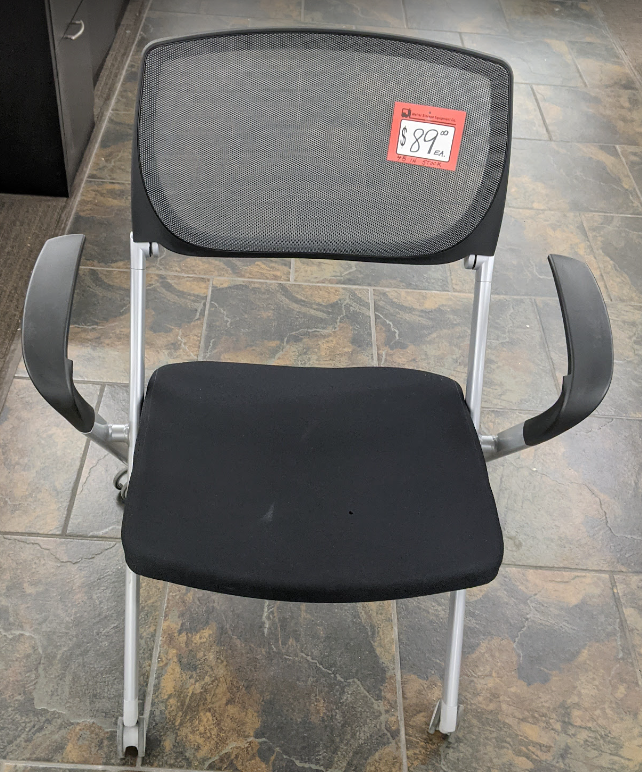 Allsteel "Seek" Black Fabric Mesh Back Nesting Chair w/ Arms & Casters