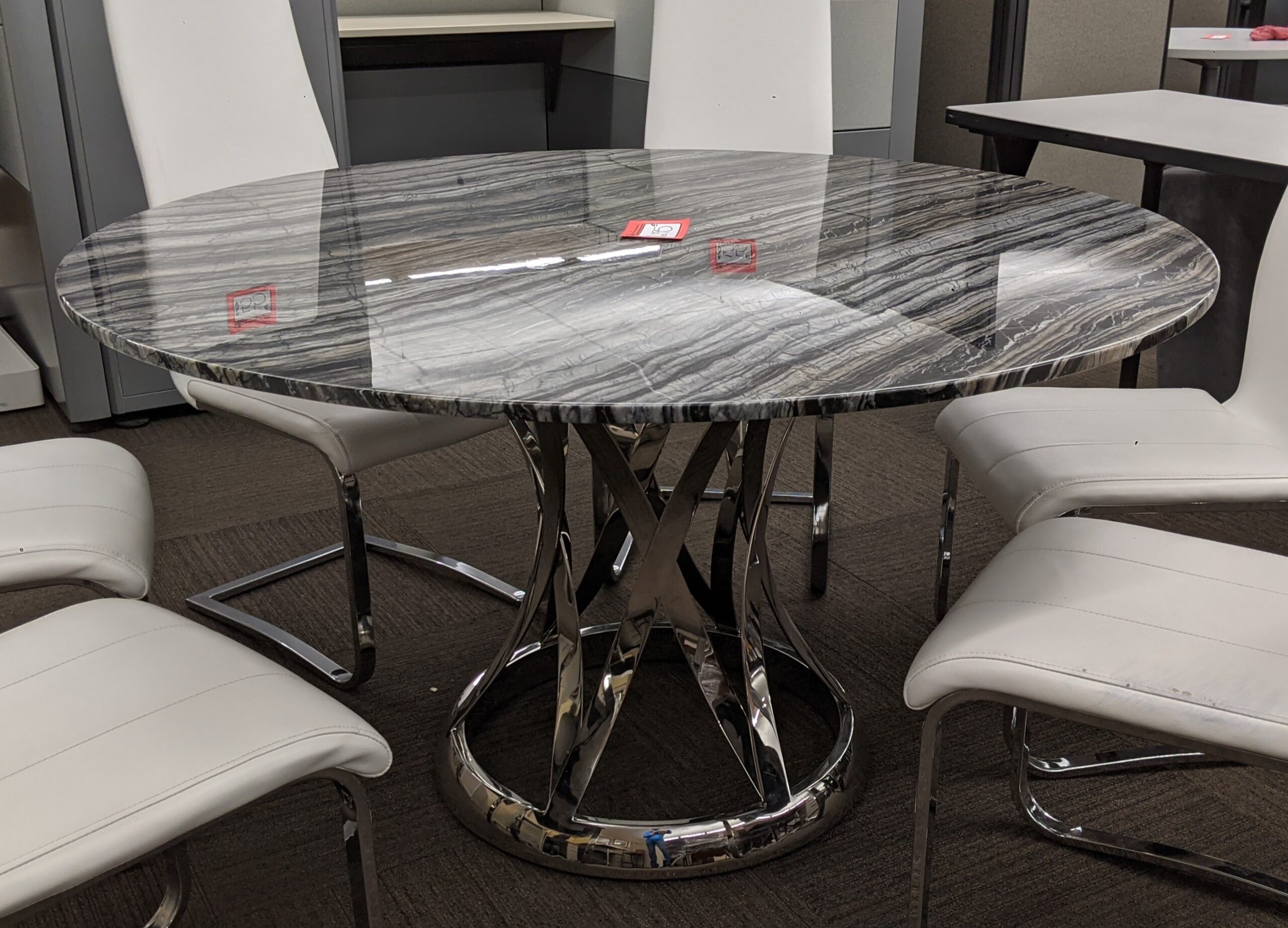 Quartzite 53" Round Table w/ Chrome Base Used Welter Storage