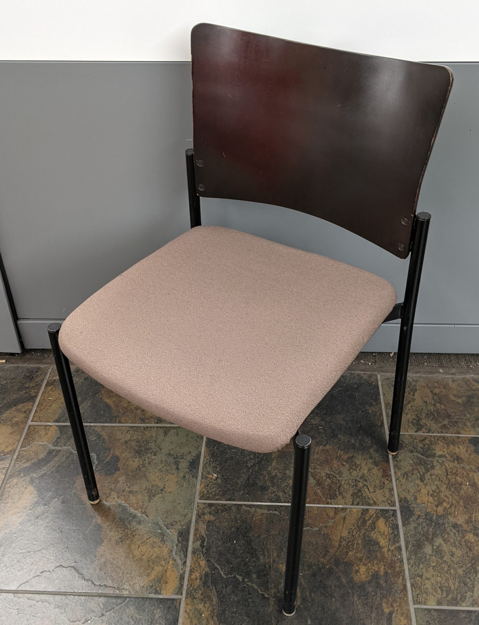 Espresso Back Beige Fabric Stack Chairs Used Welter Storage